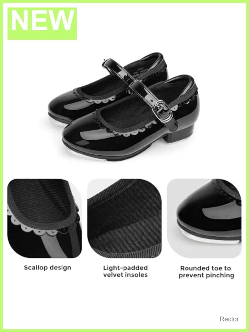 Scallop Trim Tap Dance Shoes Hook-and-Loop Strap PU Sole Girls